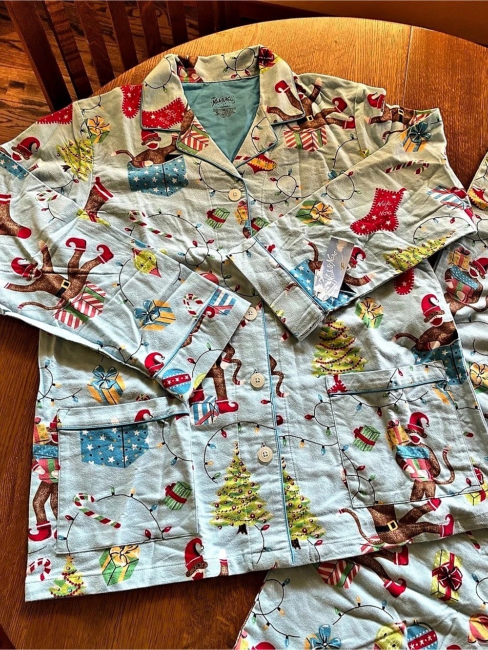 Nick & Nora Sock Monkey Christmas Pajama Set NWT
